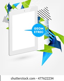 Tablet PC Icon. Mobile Technologies. Abstract Background. Geometric Triangles Pattern for Business Presentations, Application Cover and Web Site Design. Vector Illustration.