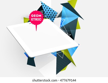 Tablet PC Icon. Mobile Technologies. Abstract Background. Geometric Triangles Pattern for Business Presentations, Application Cover and Web Site Design. Vector Illustration.