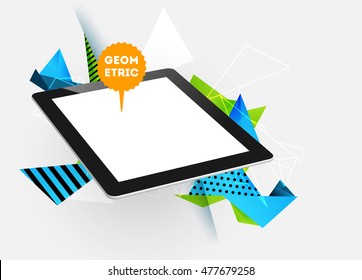 Tablet PC Icon. Mobile Technologies. Abstract Background. Geometric Triangles Pattern for Business Presentations, Application Cover and Web Site Design. Vector Illustration.