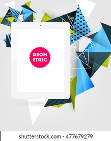 Tablet PC Icon. Mobile Technologies. Abstract Background. Geometric Triangles Pattern for Business Presentations, Application Cover and Web Site Design. Vector Illustration.