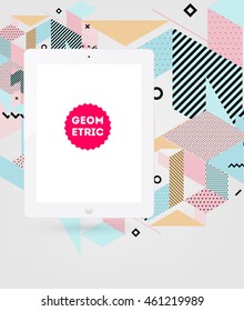 Icono de Tablet PC, Patrón plano geométrico de moda, fondo abstracto para el diseño de folletos, volantes o presentaciones, ilustración vectorial.