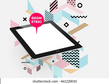 Icono de Tablet PC, Patrón plano geométrico de moda, fondo abstracto para el diseño de folletos, volantes o presentaciones, ilustración vectorial.