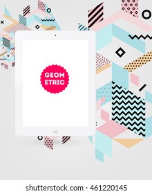 Icono de Tablet PC, Patrón plano geométrico de moda, fondo abstracto para el diseño de folletos, volantes o presentaciones, ilustración vectorial.