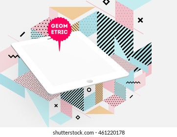 Icono de Tablet PC, Patrón plano geométrico de moda, fondo abstracto para el diseño de folletos, volantes o presentaciones, ilustración vectorial.