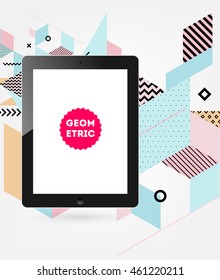 Icono de Tablet PC, Patrón plano geométrico de moda, fondo abstracto para el diseño de folletos, volantes o presentaciones, ilustración vectorial.