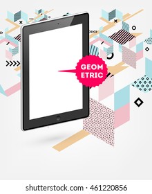 Icono de Tablet PC, Patrón plano geométrico de moda, fondo abstracto para el diseño de folletos, volantes o presentaciones, ilustración vectorial.