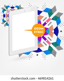 Icono de Tablet PC, patrón plano geométrico moderno, fondo abstracto para el diseño de folletos, volantes o presentaciones, ilustración vectorial.
