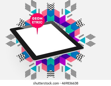 Tablet PC-Symbol, Trendy geometrisches flaches Muster, abstrakter Hintergrund für Broschüren, Flyer oder Präsentationen Design, Vektorgrafik.