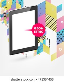 Icono de Tablet PC, patrón plano geométrico moderno, fondo abstracto para el diseño de folletos, volantes o presentaciones, ilustración vectorial.