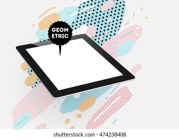 Icono de Tablet PC, patrón plano geométrico moderno, fondo abstracto para el diseño de folletos, volantes o presentaciones, ilustración vectorial.