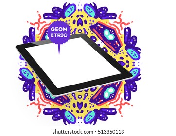 Icono de Tablet PC, patrón plano geométrico moderno, fondo abstracto para el diseño de folletos, volantes o presentaciones, ilustración vectorial.