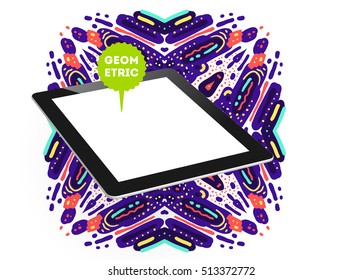 Icono de Tablet PC, patrón plano geométrico moderno, fondo abstracto para el diseño de folletos, volantes o presentaciones, ilustración vectorial.
