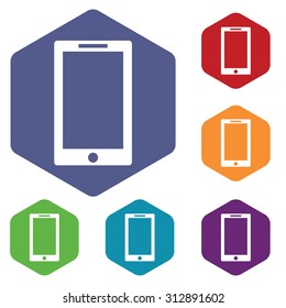 Tablet PC icons set, in hexagon, isolated on white