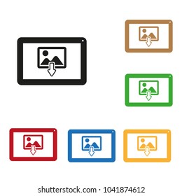Tablet pc with image icon, color set.