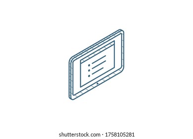 Tablet PC isometric icon. 3d vector illustration. Isolated line art technical drawing. Editable stroke