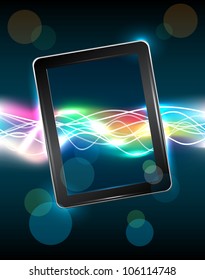 Tablet pc with magic vivid light, vector illustration, eps10, easy editable, 4 layers