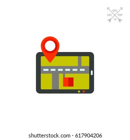 Tablet PC with Map as GPS Concept Icon