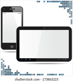 Tablet PC with mobile smartphone isolated on white background