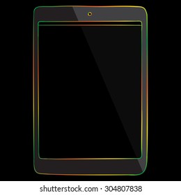 Tablet PC Multicolored Line Icon isolated on black background.