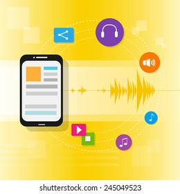 tablet pc music on line stream icon flat vector illustration