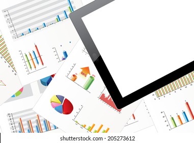 Tablet pc on business chart