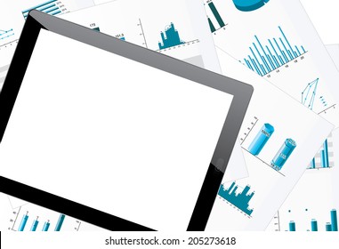Tablet pc on business chart