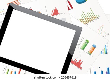 tablet pc on business chart