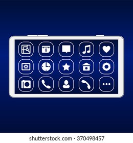 Tablet PC with outline white icons