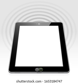 Un Tablet PC presentado con un pulso de señal Wi-Fi que emite.