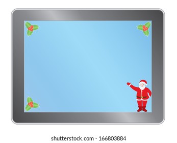 tablet pc with Santa Claus over white