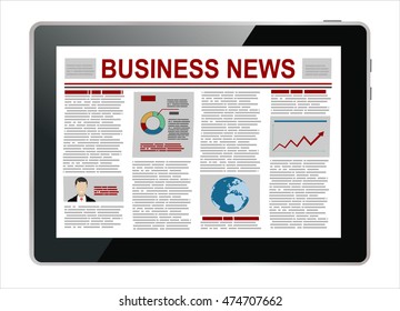  Tablet pc showing business news. Creative flat design vector 
