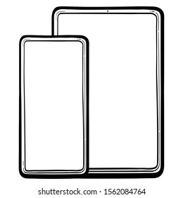 Tablet PC, Smart Phone Hand Drawn Vector Icon