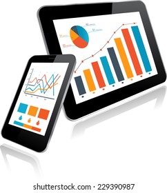 Tablet PC and Smart phone with Statistics Graph Chart. / Tablet and Smartphone Chart  / Tablet and Smartphone Chart 