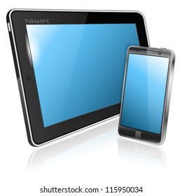 Tablet PC and Smartphone with Blank Screen, vector illustration