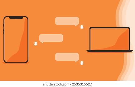 tablet pc and smartphone. box for any text with box and arrow. empty dialog window. Web banner vector illustration.