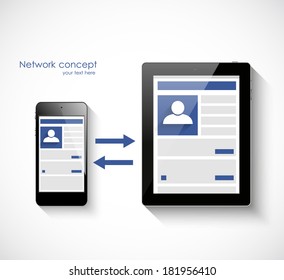 Tablet pc and smartphone. Social network illustration