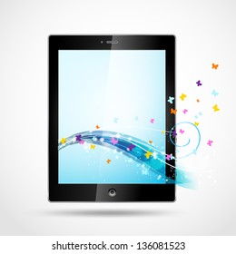 tablet pc stylized with butterflies and light effects,sparkles