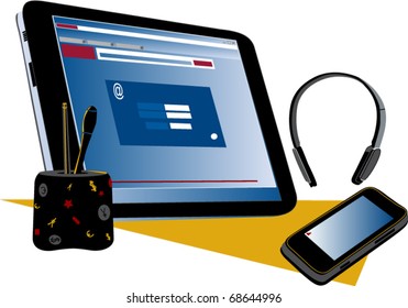 Tablet PC, wireless headset cell phone