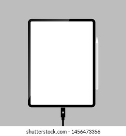Tablet With Pen Charging Illustration Vector