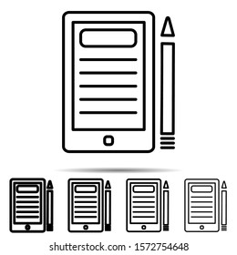 Tablet with pen icon in different shapes. Simple thin line, outline vector of education icons for ui and ux, website or mobile application