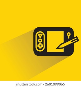 tablet and pen icon with shadow yellow background