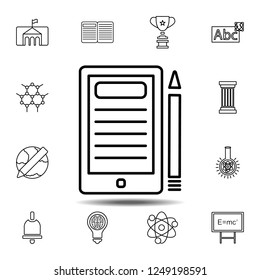 Tablet with pen icon. Simple outline vector element of education set icons for UI and UX, website or mobile application