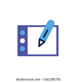 tablet with pencil on white background vector illustration design
