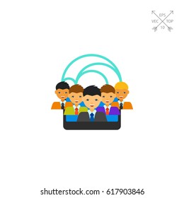 Tablet with people network links icon