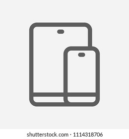 Tablet with phone icon line symbol. Isolated vector illustration of  icon sign concept for your web site mobile app logo UI design.