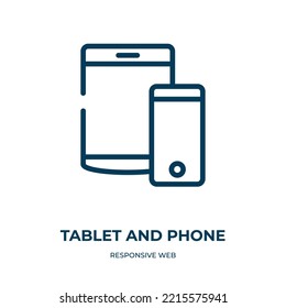 Tablet and phone icon. Linear vector illustration from responsive web collection. Outline tablet and phone icon vector. Thin line symbol for use on web and mobile apps, logo, print media.