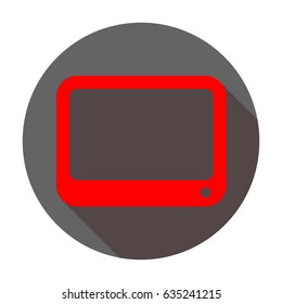 Tablet Or Phone Icon. Vector. Red Icon With Reddish Shadow On Dark Gray Circle At White Background. Isolated.