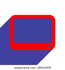 Tablet or phone icon. Vector. Red flat style icon with dark blue long shadow on white background.