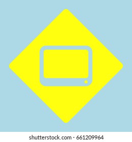 Tablet or phone icon. Vector. Yellow romb with hole as icon on lightblue background.