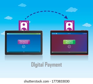 Tablet phone money transfer concept illustration